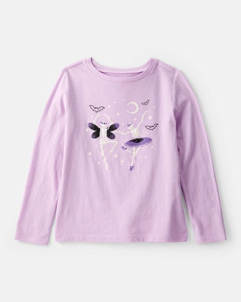 girls skeleton long-sleeve graphic tee - purple
