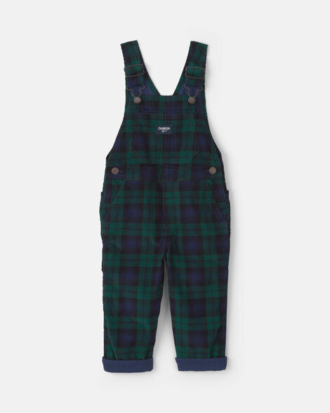 Toddler Plaid Corduroy Overalls - Navy Blue/Green