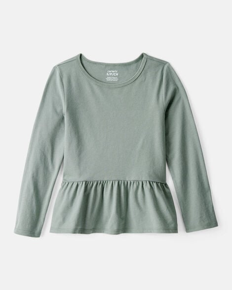 girls long-sleeve peplum top - green