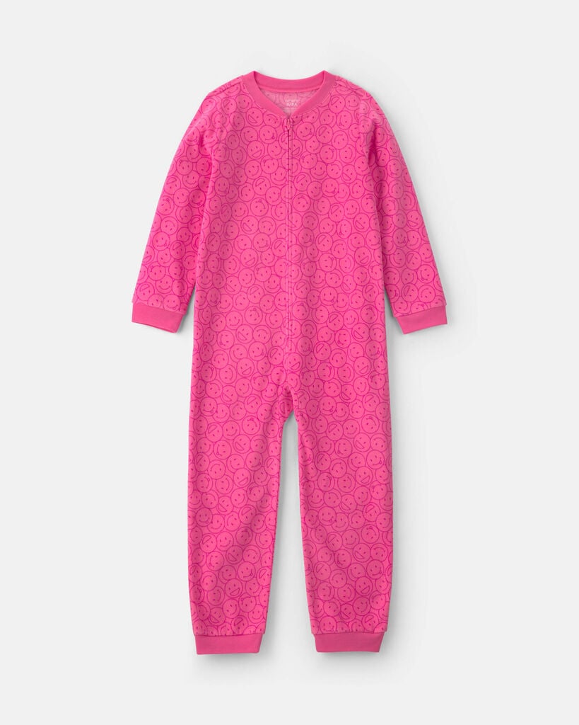 Carter's Little & Big Kid Girls Crew Neck Long Sleeve One Piece Pajama, 8, Pink