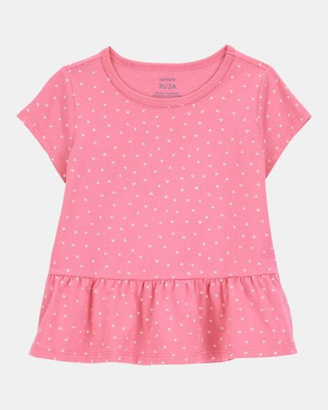 toddler girl hearts peplum short-sleeve tee - pink