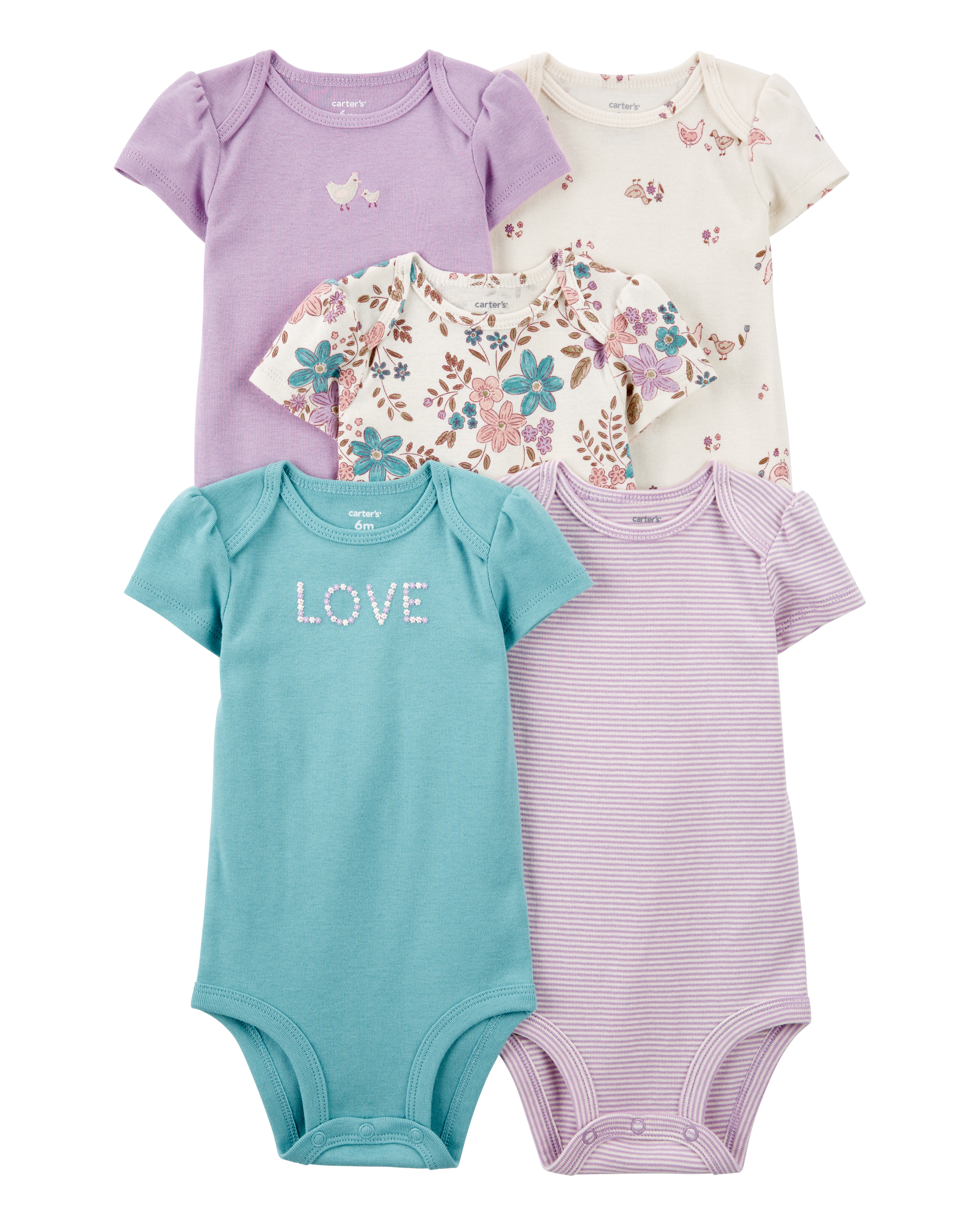 Baby Girl 5-Pack Floral Short-Sleeve Bodysuits