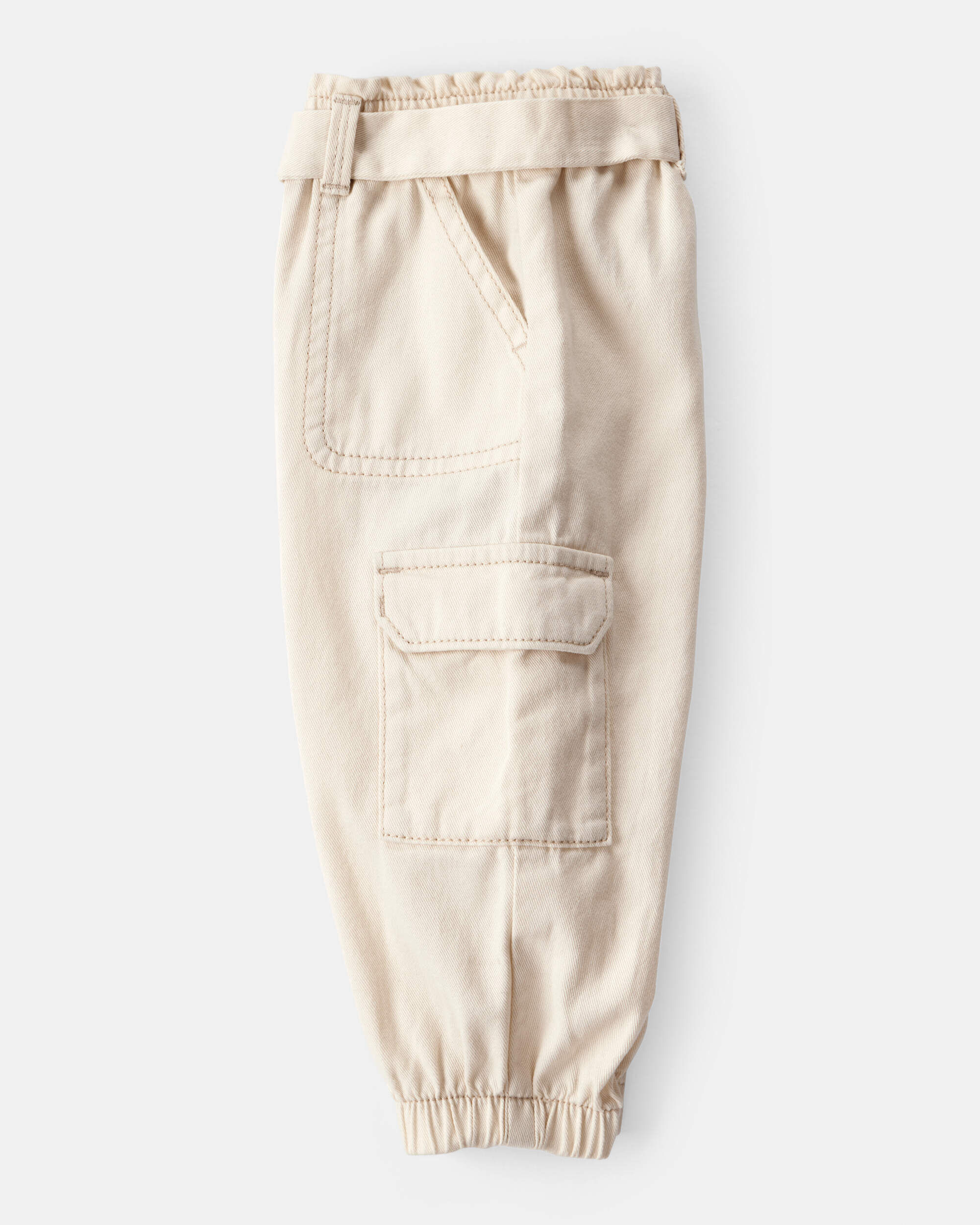 Baby Girl Cotton Cargo Joggers - Ivory