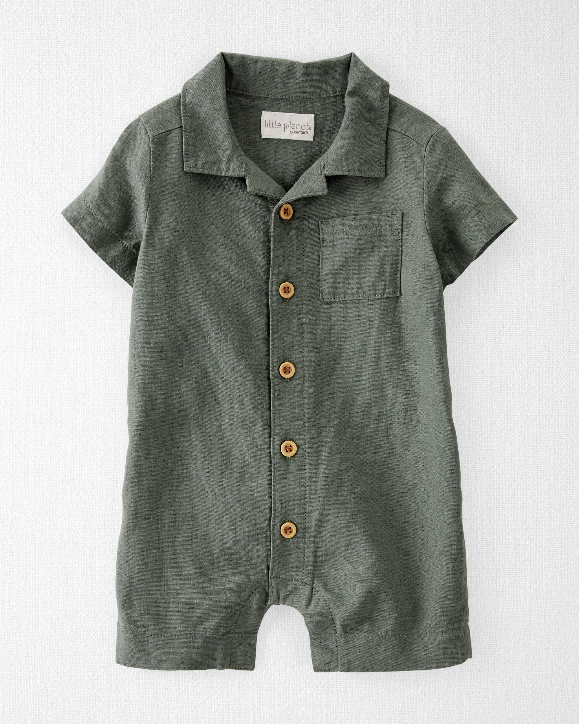 Baby Linen Blend Button-Front Romper - Little Planet | Carter's