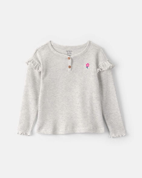 toddler girl flower thermal long-sleeve top - grey