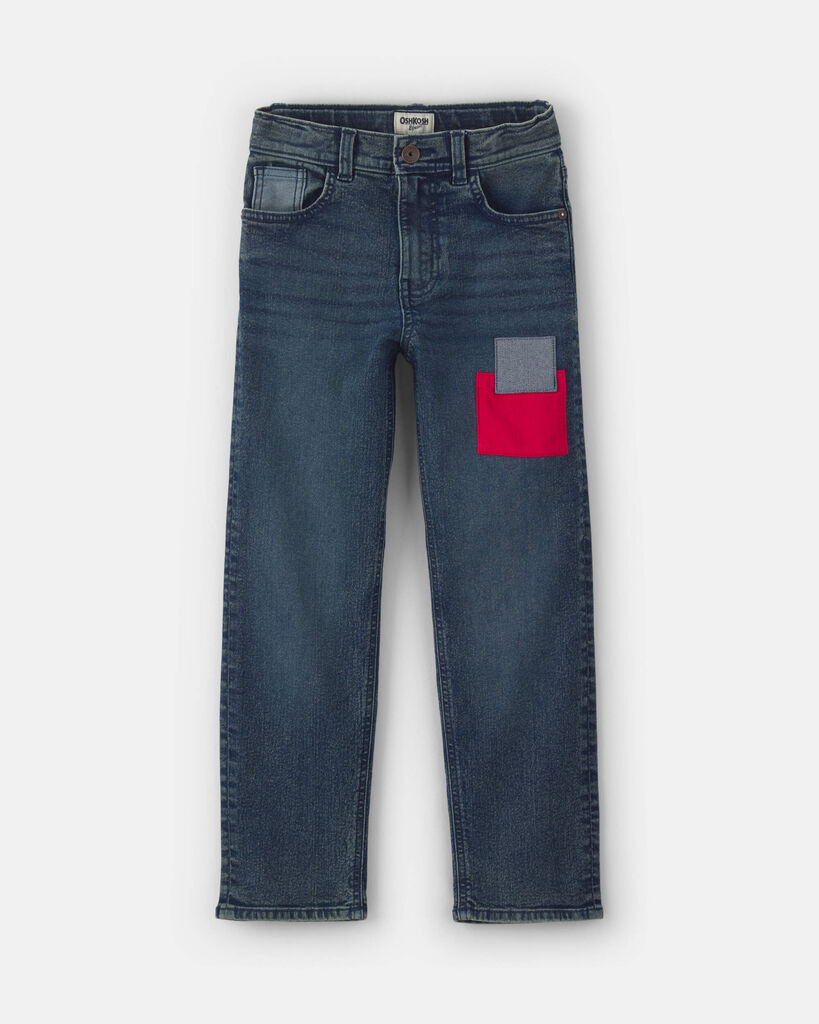 OshKosh B'gosh Boys Patched Denim Straight Jeans - Medium Wash 10 Medium Wash
