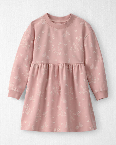 Toddler Girl Organic Cotton French Terry Dress in Pink Bunnies Print