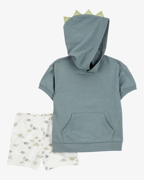  Product image 1 of Toddler 2-Piece Dinosaur Hooded Outfit Set - Green/Grey