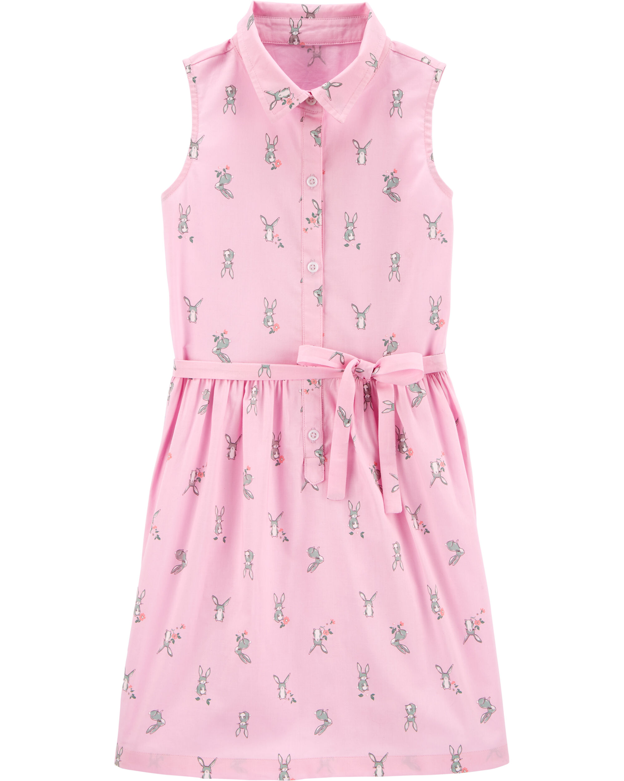 Baby Girl Easter Clothes Sleeveless Pink Bunny Print One-Piece Dress Outfit Set