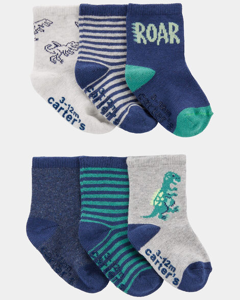 baby boy 6-pack dinosaur socks