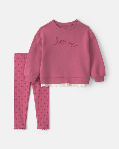 baby girl 2-piece 'love' fleece long-sleeve top & pant set - pink