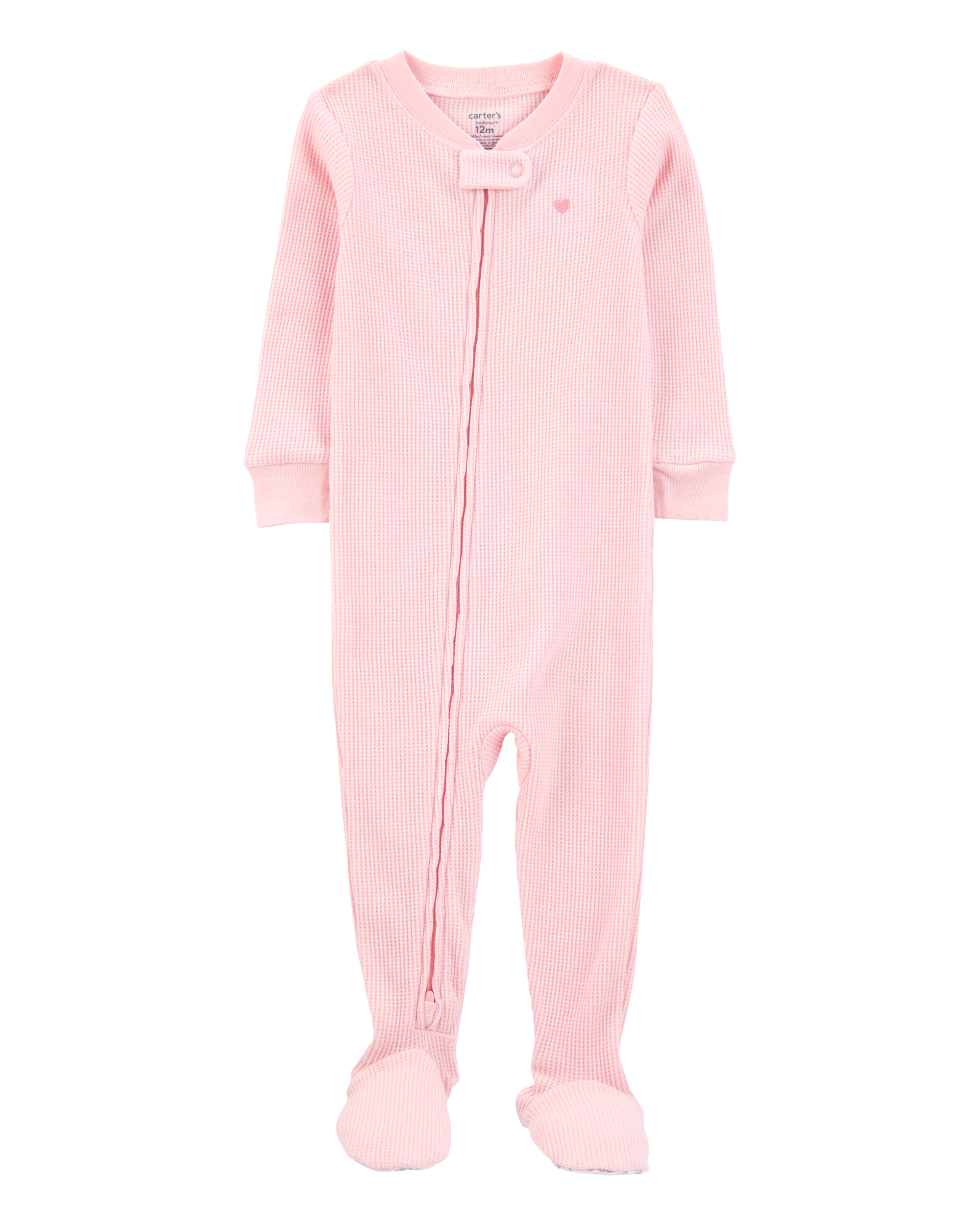 Baby Girl Heart Waffle Knit Footie 1-Piece Pajamas - Pink