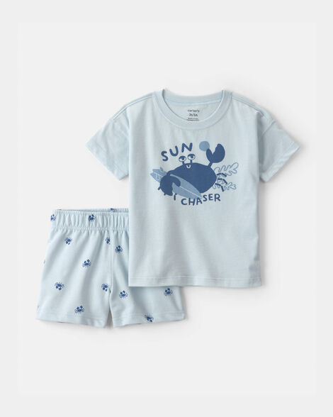 toddler boy 2-piece crab short-sleeve top & short set - blue