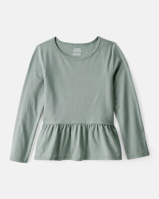 Girls Floral Long-Sleeve Peplum Top - Navy