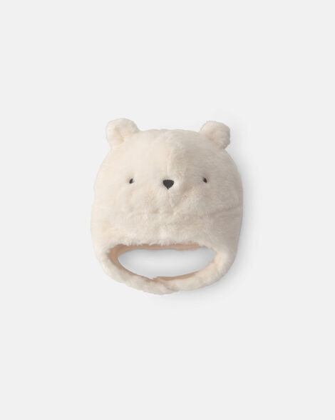 baby polar bear christmas fleece hat - cream