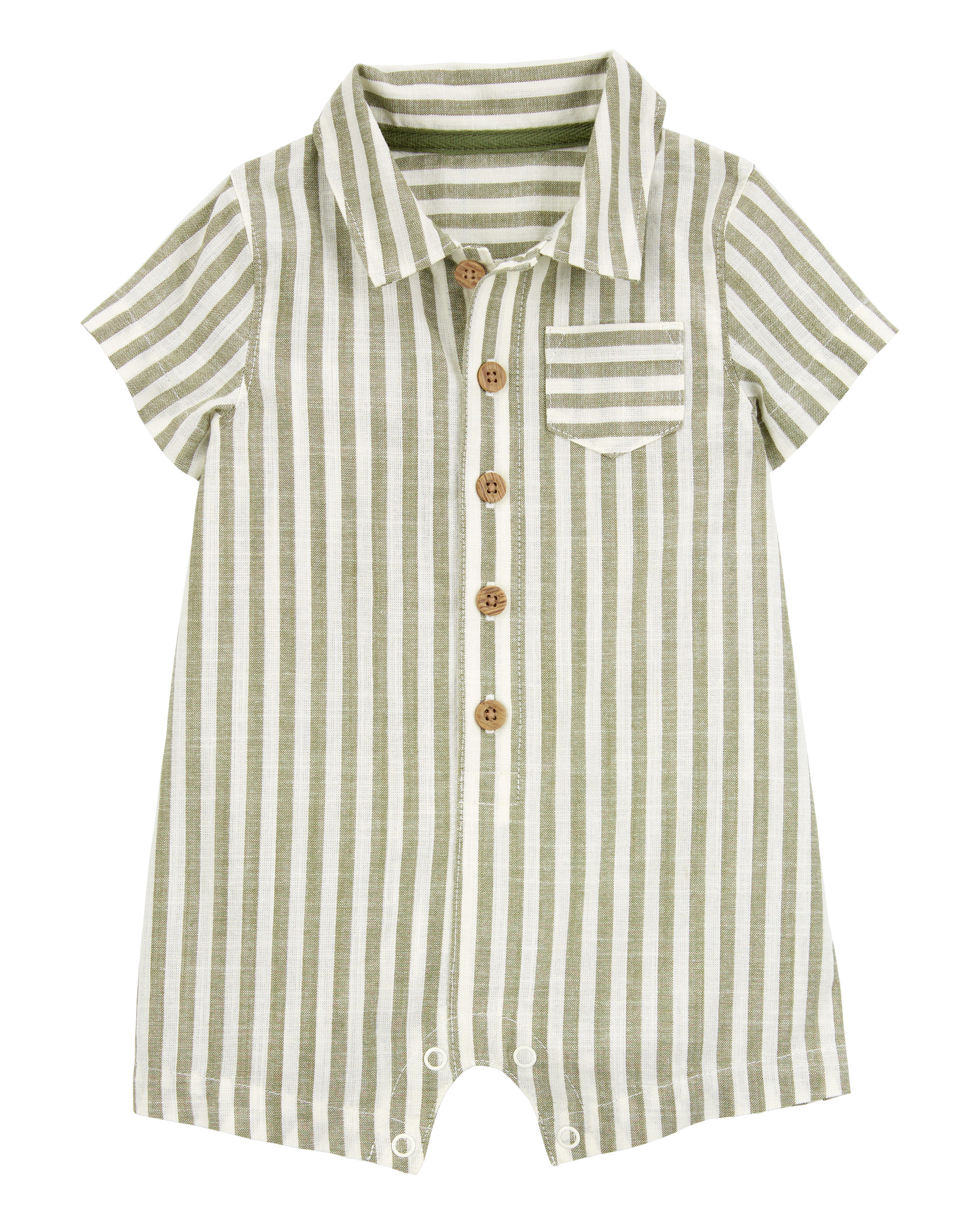Baby Striped Short-Sleeve Romper- Green