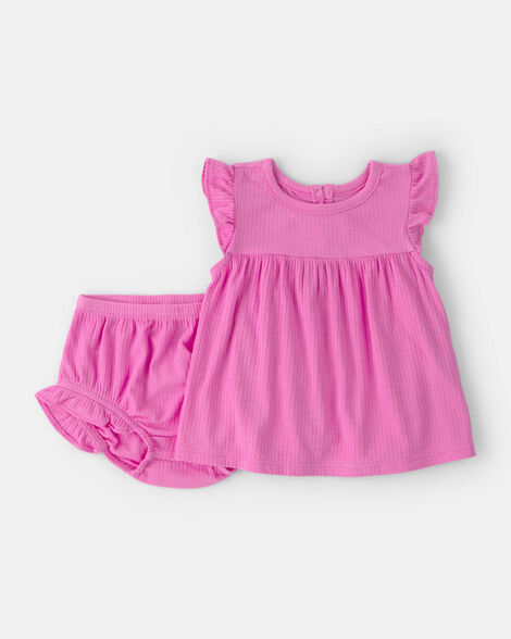 baby girl purelysoft flutter-sleeve top & short set - pink