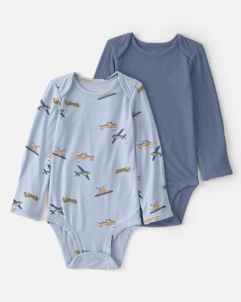 baby boy 2-pack plane purelysoft bodysuits - blue