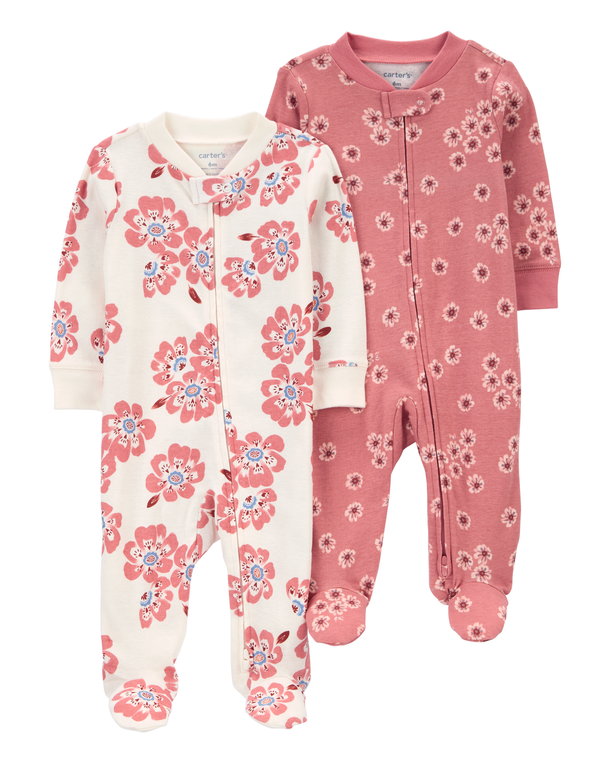 Baby 2-Pack Floral 2-Way Zip Cotton Sleep & Play Pajamas