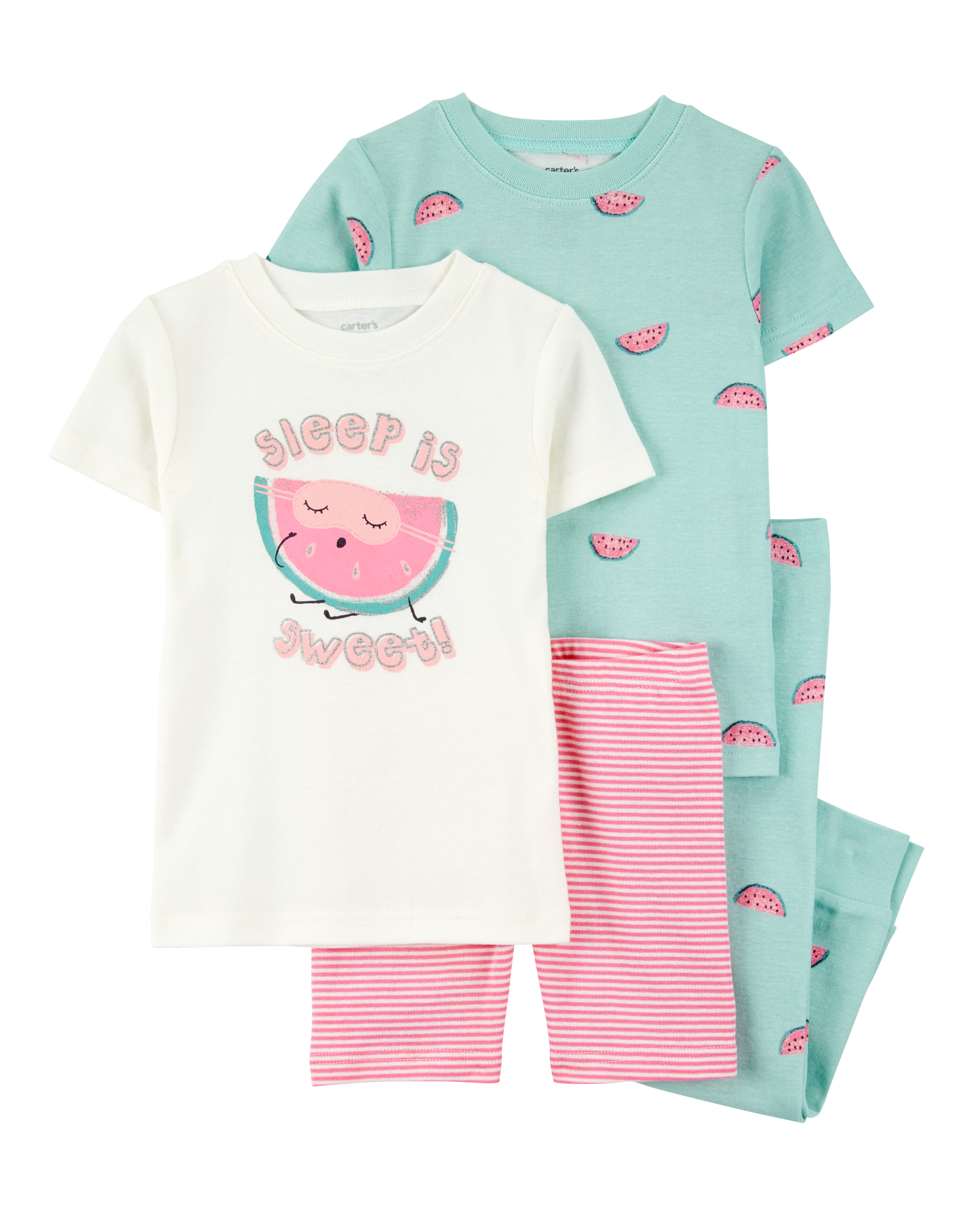 Toddler 4-Piece Watermelon Print 100% Snug Fit Cotton Pajamas - Green/Pink