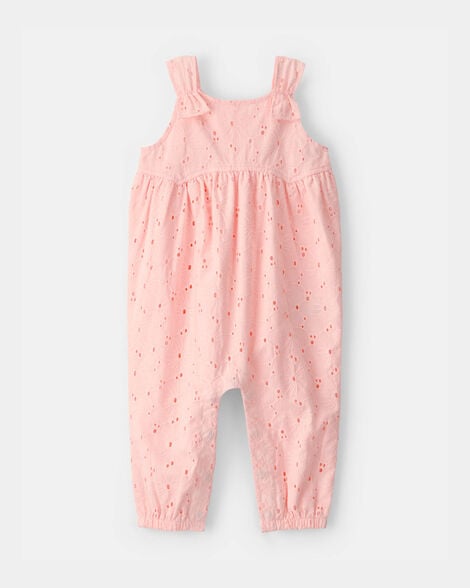 baby girl eyelet sleeveless jumpsuit - pink