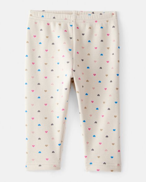 baby girl heart print pull-on stretch cozy leggings - cream