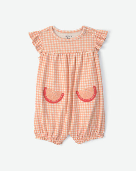 baby girl orange gingham romper - orange
