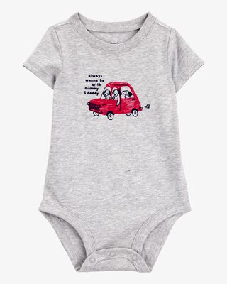 Product image 1 of Baby Always With Mommy And Daddy Dog Short-Sleeve Bodysuit - Gray