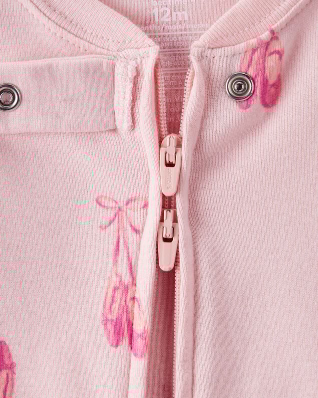 Product image 2 of Toddler Girl Ballet 100% Cotton 2-Way Zip 1-Piece Pajamas