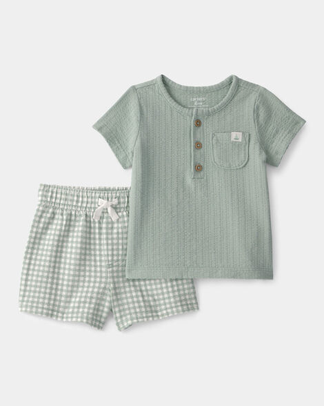 baby 2-piece gingham top & short set - green