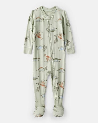 Product image 1 of Baby Boy Dinosaur Print PurelySoft Long-Sleeve 2-Way Zip 1-Piece Pajamas - Green