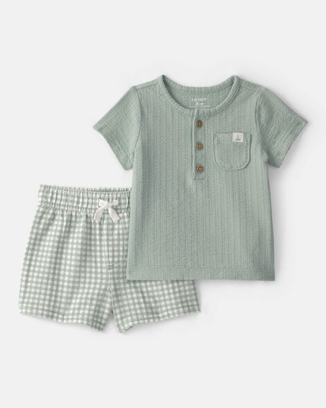 baby 2-piece gingham top & short set - green