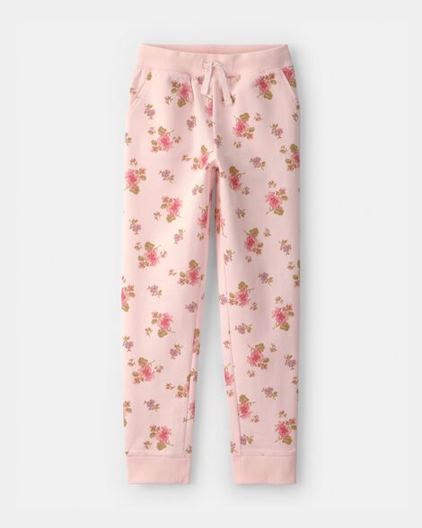 Girls Floral Drawstring Knit Joggers - Pink