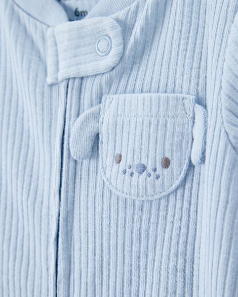  Product image 2 of Baby Dog Pocket 2-Way Zip Ribbed Sleep & Play Pajamas - Blue