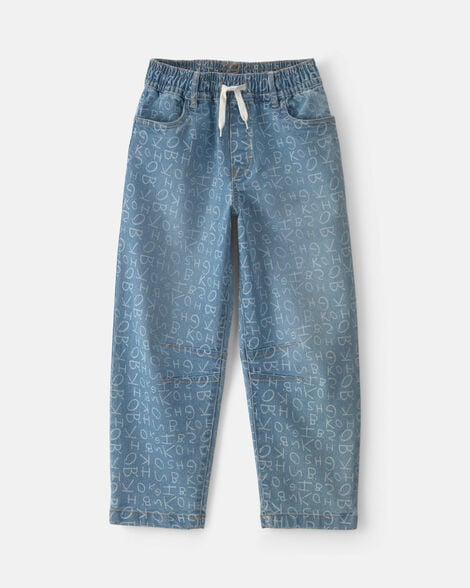 Girls Alphabet Denim Barrel Jeans - Medium Wash
