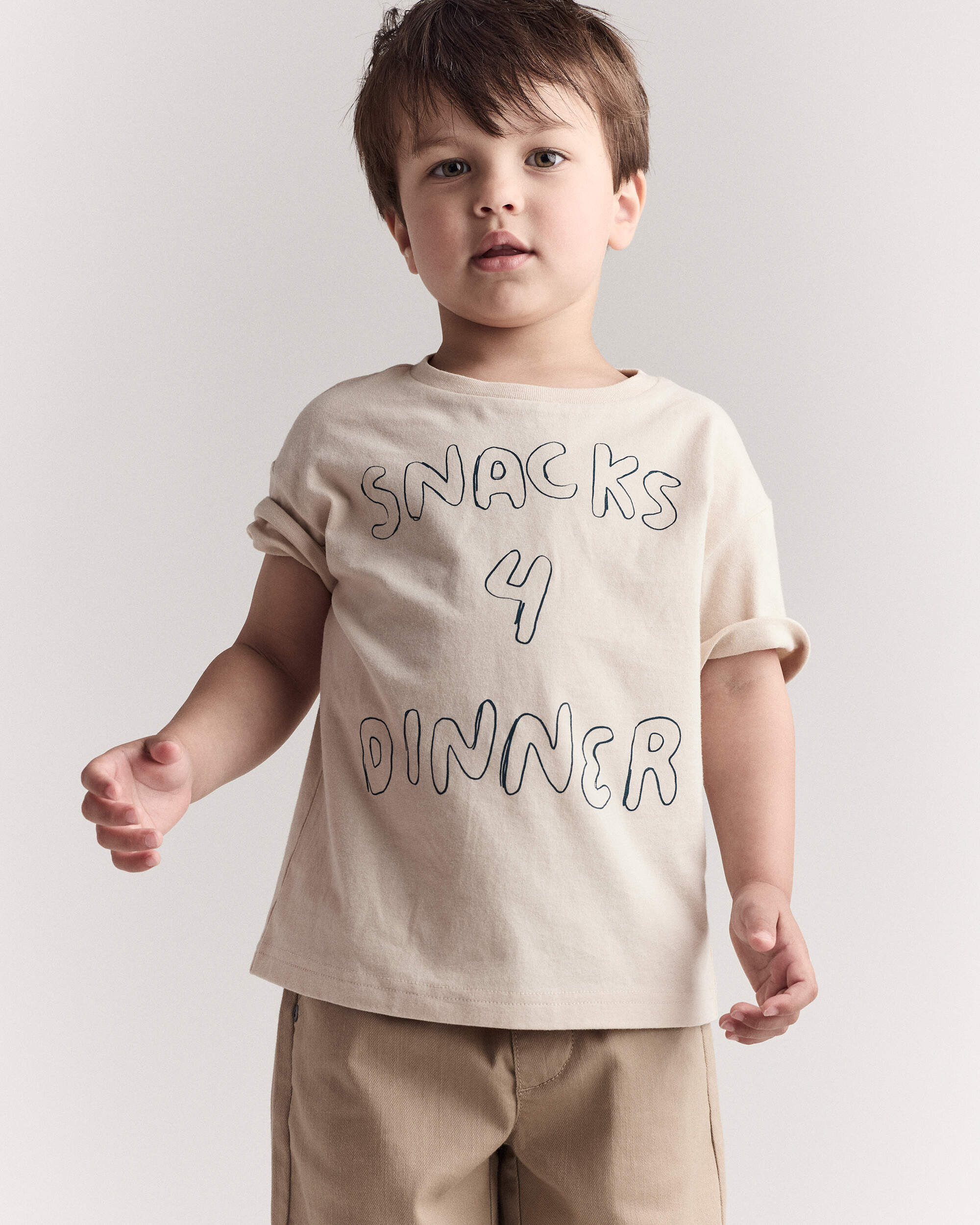 Toddler 'Snacks 4 Dinner' Short-Sleeve Graphic Tee - Khaki