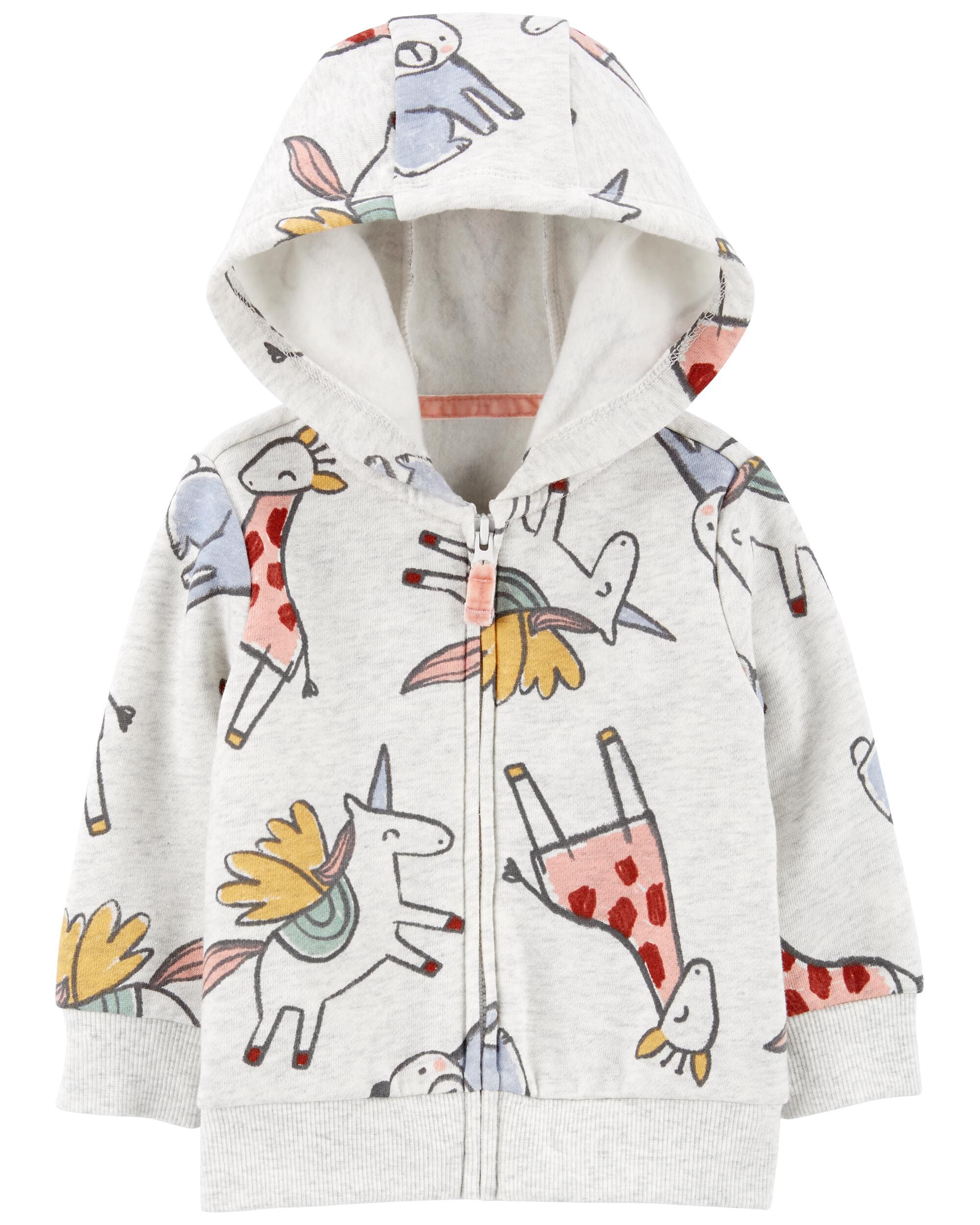 Multi Baby Unicorn Zip-Up Fleece Hoodie 