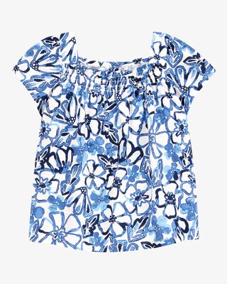 Product image 1 of Toddler Floral Short-Sleeve Linen Look-alike Fashion Top - Floral