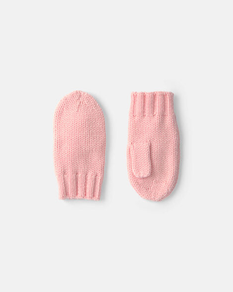 girls ribbed mittens - light pink