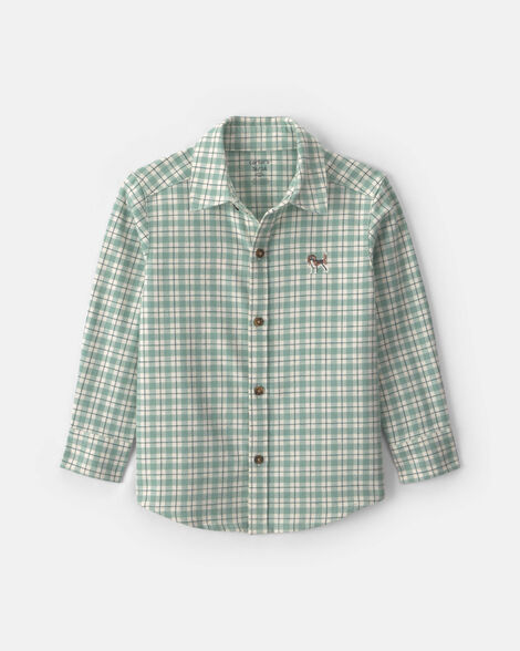 toddler boy plaid flannel button-down shirt - green/white