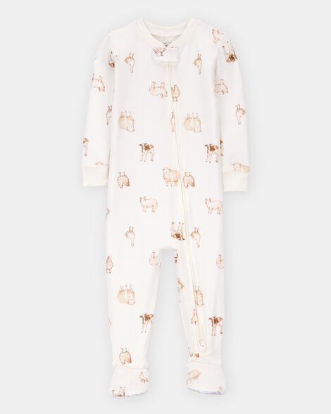 baby farm animals print purelysoft footie 1-piece pajamas - ivory
