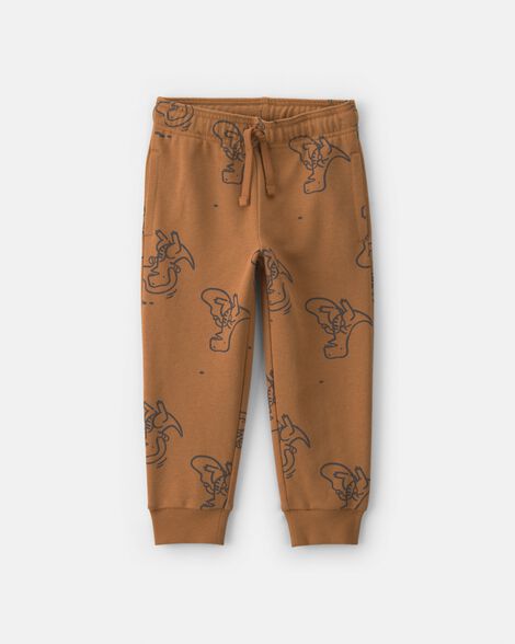 toddler boy dinosaur french terry joggers - brown
