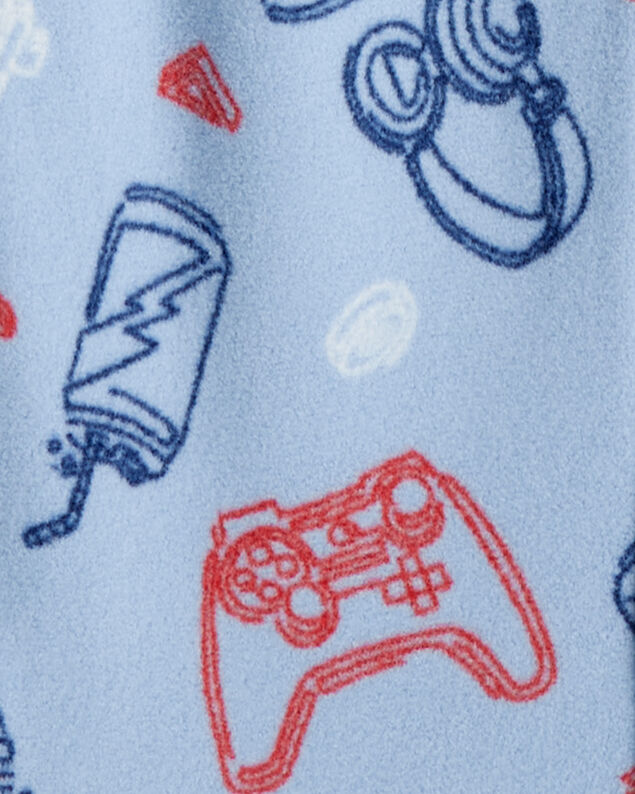 Product image 2 of Boys Video Games Print Fleece Long-Sleeve Zip-Up 1-Piece Pajamas - Blue