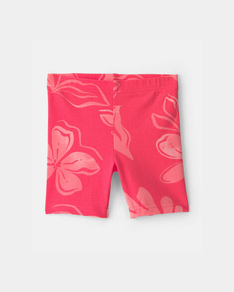 toddler girl floral bike shorts - coral