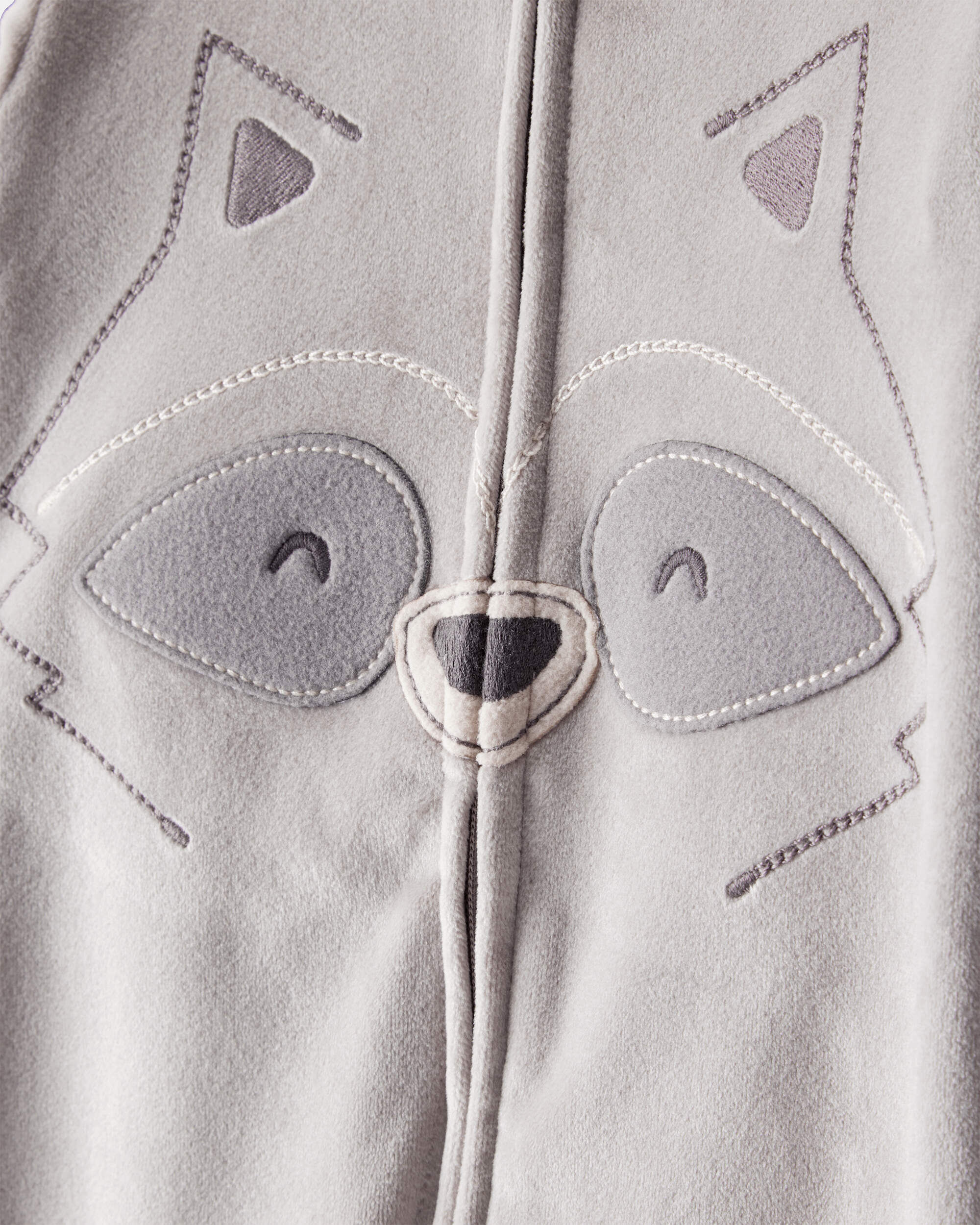 Toddler Boy Raccoon Velour Long-Sleeve Snug Fit 1-Piece Pajamas - Grey