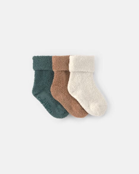 baby boy 3-pack baby booties - green/brown/cream