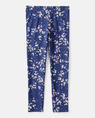 Product image 2 of Girls Floral Cotton Pull-On Stretch Leggings - Navy
