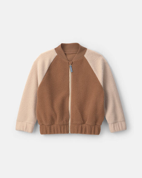 boys teddy fleece zip-up jacket - brown