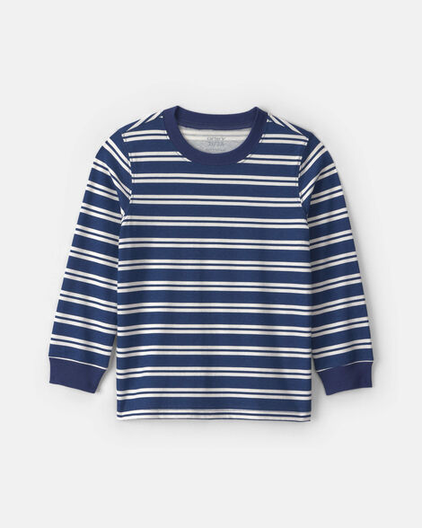 toddler boy striped long-sleeve tee - navy blue/white