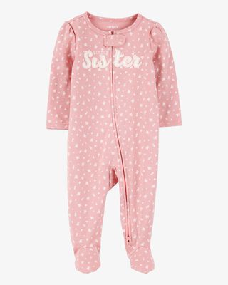 Product image 1 of Baby Little Sister 2-Way Zip Cotton Sleep & Play Pajamas - Pink